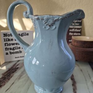 Burton + Burton Blue Distressed Ceramic Pitcher